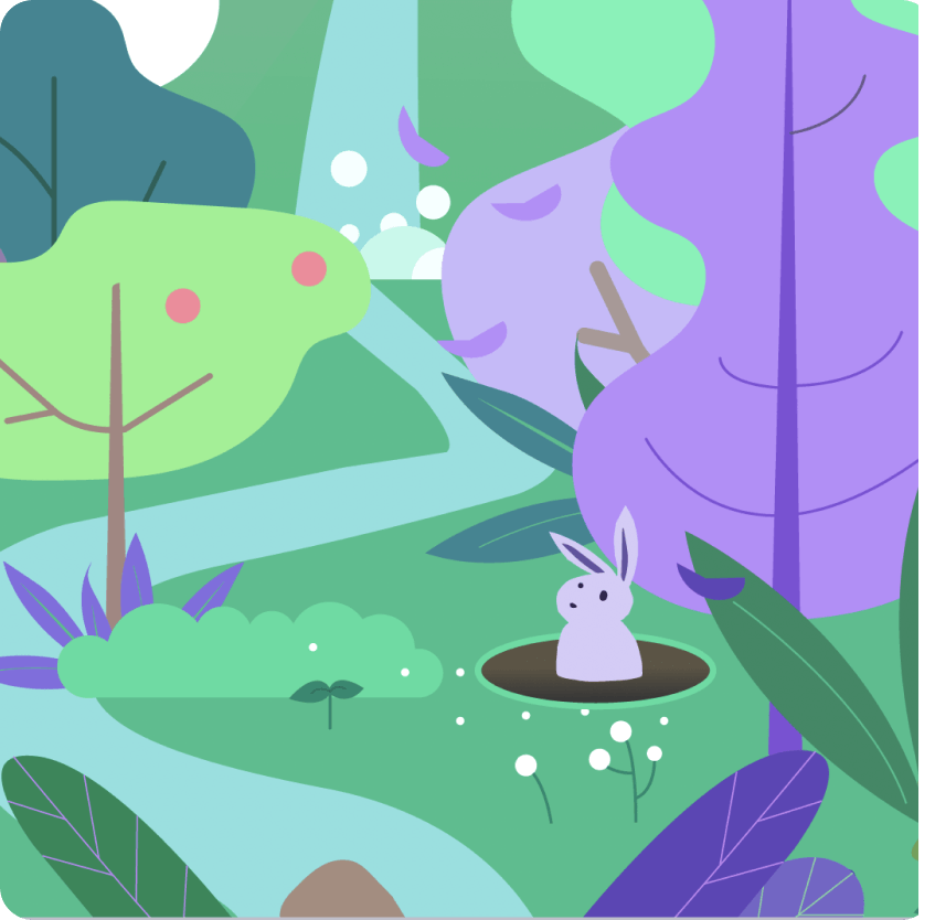 Orchid video animation stills with rabbit in its natural environment