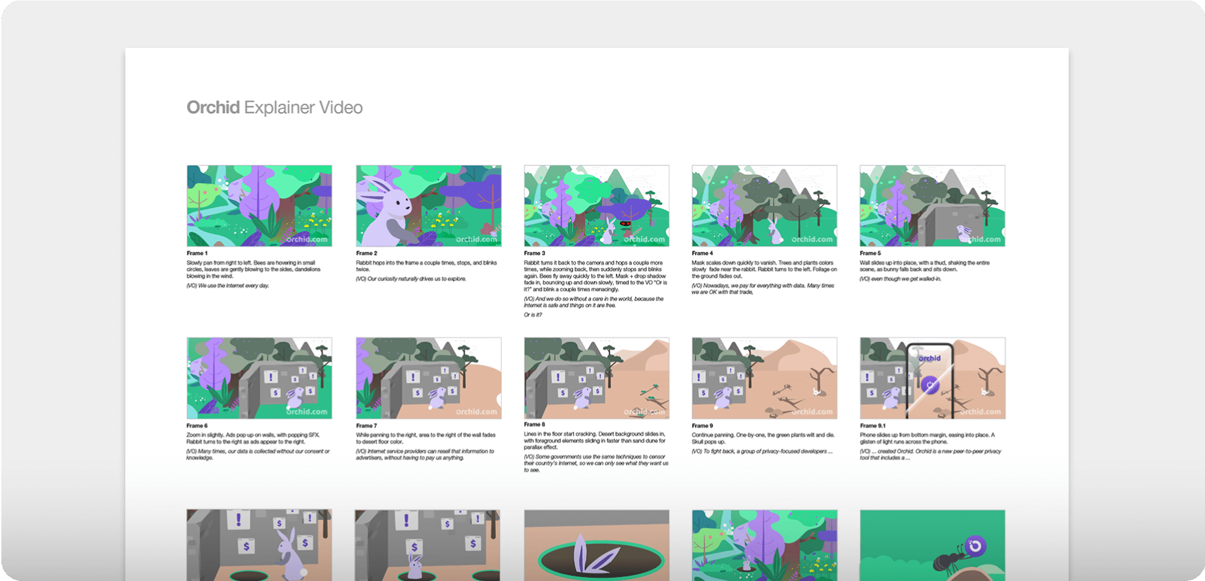 Orchid video animation storyboard design